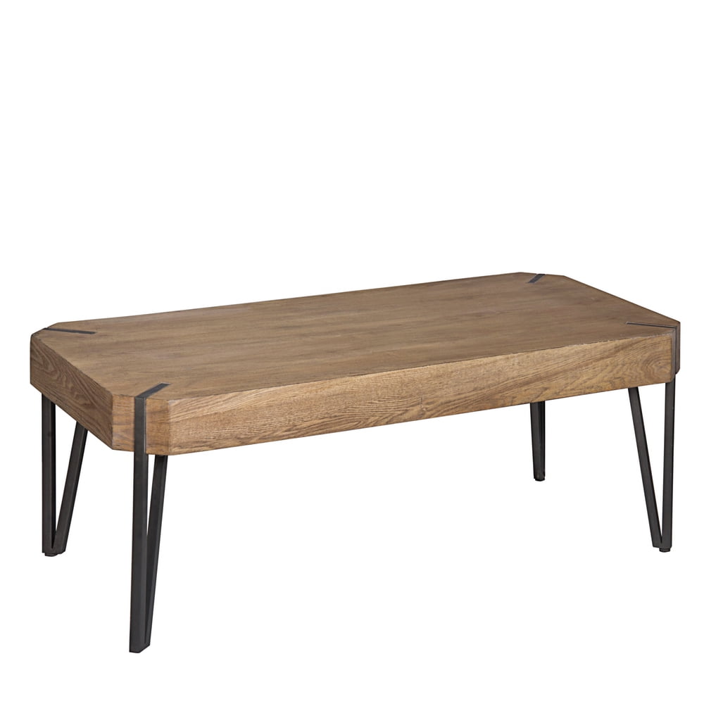 Hodely Rustic Coffee Table Wood and Metal Cocktail Table for Living Room Brown Black