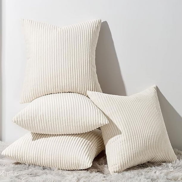 wonima02 Topfinel Decorative Beige Cream Throw Pillow Covers Cushion Cases, Set of 4 Soft Velvet Modern Double-Sided Designs, Mix and Match for Home Decor, Pillow Inserts Not Included (18x18 inch)