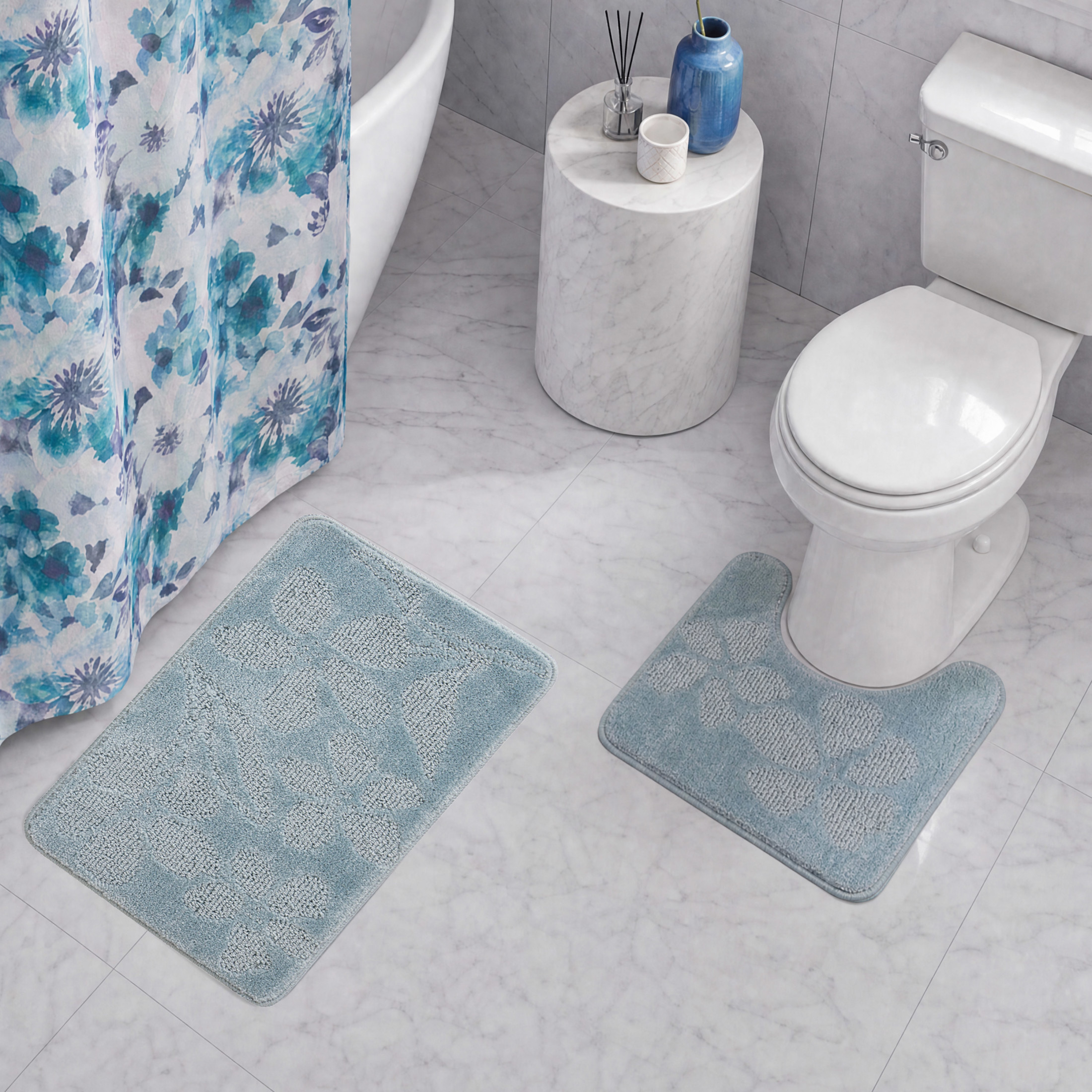 CHI Connolly Shower Curtain with Hooks and Rugs Modern Washable 72" W x 72" L 15-Piece Set