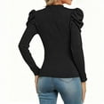 thumbnail image 3 of Uootdi Womens Puff Long Sleeve Tops Mock Gift Neck Button Detail Ruffle Trim Solid Basic T Shirt Casual Loose Pullovers, 3 of 7