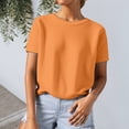 thumbnail image 2 of GPOECD T-Shirts Grande Taille pour Femmes Tricot Texturé Couleur Unie Col Rond Manches Courtes Style Décontracté pour un Port Quotidien Confortable Hauts Décontractés pour Femmes Orange,XXXXXL, 2 of 4