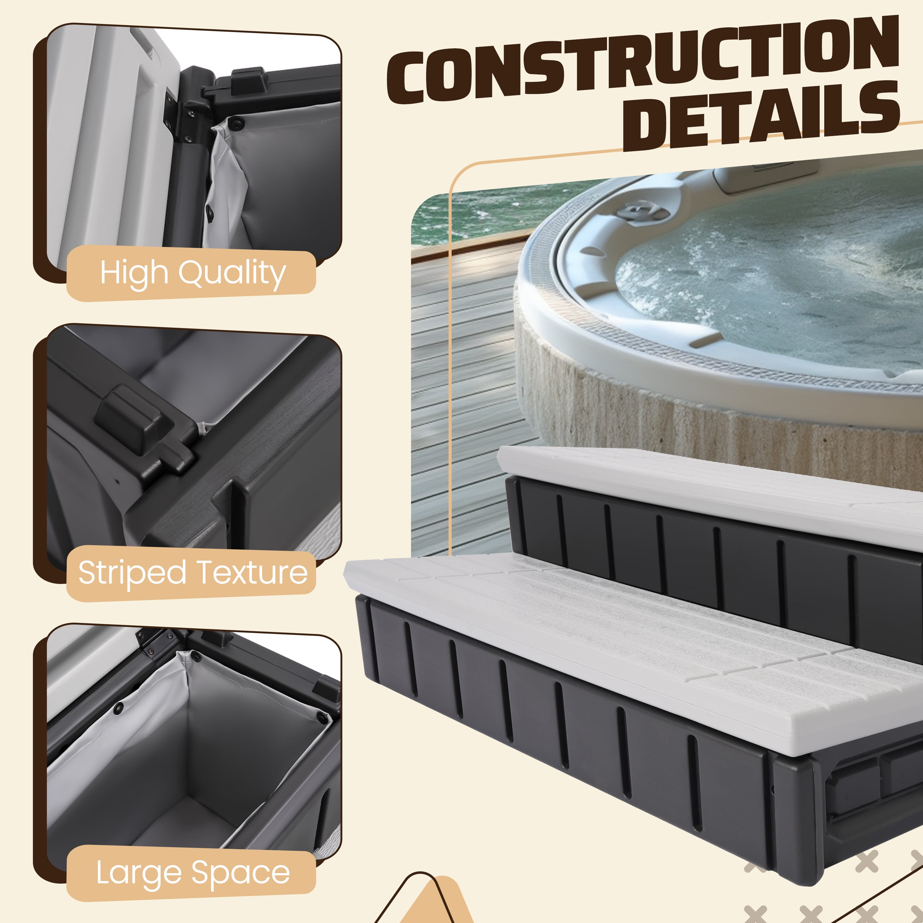 Kojem SPA Step for Hot Tub Outdoor Indoor SPA Slip-Resistant w/ Storage Grayish