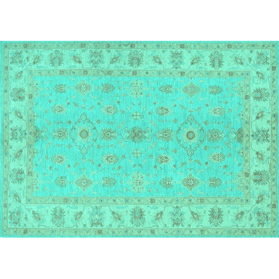 Ahgly Company Machine Washable Indoor Rectangle Oriental Turquoise Blue Traditional Area Rugs, 2' x 5'