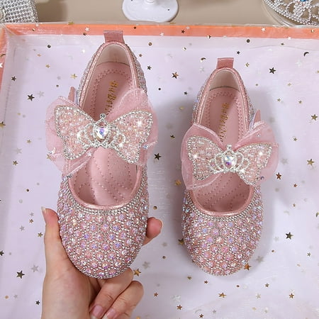 

8QIDA Sandals Girls Size 9 Children Shoes Spring and Autumn Rhinestone Soft Bottom Baby Shoes Bowknot Small Leather Shoes 33