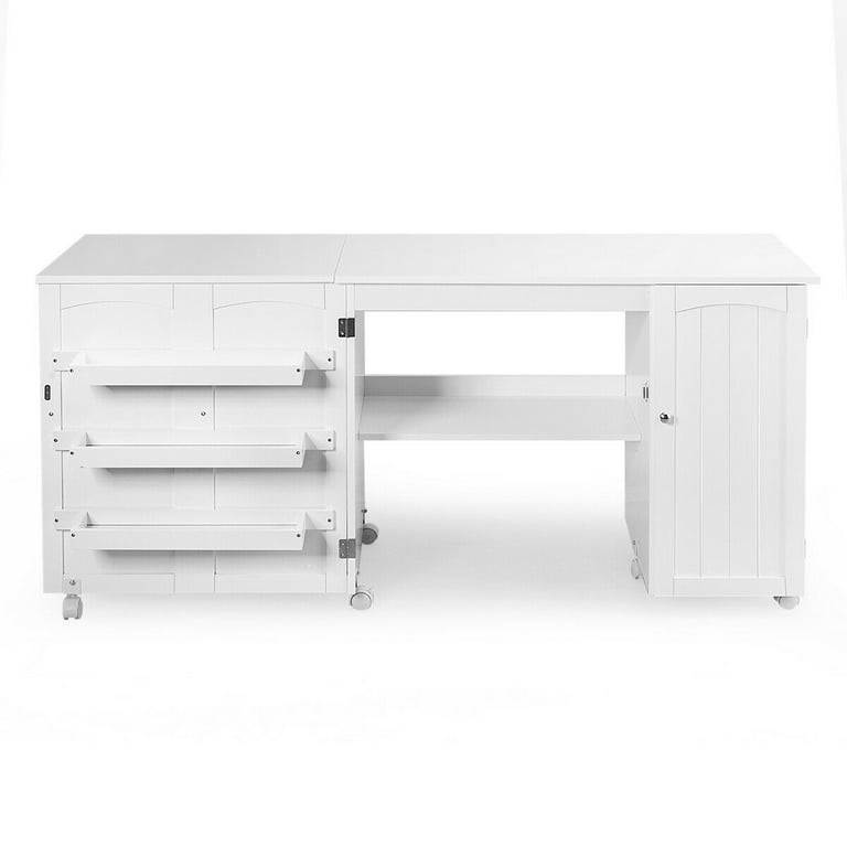  Giantex Folding Sewing Craft Table, Sewing Cabinet with 3  Storage Bins and Shelf, Rolling Craft Station Sewing Machine Work Desk with  Lockable Wheels for Apartment Small Spaces, White : Arts, Crafts