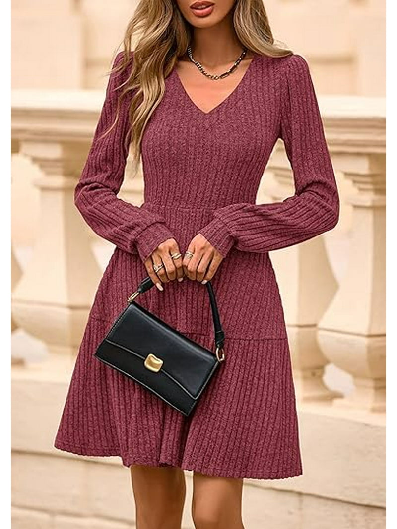 PRETTYGARDEN Womens Sweater Dress Fall Long Sleeve V Neck A Line Fit and Flare Ribbed Knit Short Dresses Winter Outfits - Walmart.com PRETTYGARDEN Womens Sweater Dress Fall Long Sleeve V Neck A Line Fit and Flare Ribbed Knit Short Dresses Winter Outfits - Walmart.com