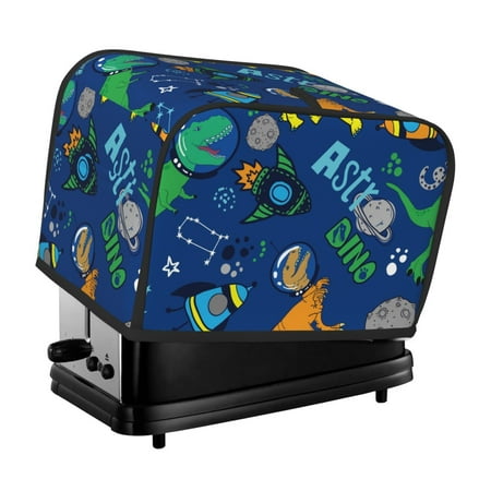 

KLL Dinosaur In Space Print 2 Slice Toaster Dust Covers Kitchen Small Appliance Cover with 2 Pockets Can hold Jam Spreader Knife & Toaster Tongs (11.4 x 7.9 x 7.5)