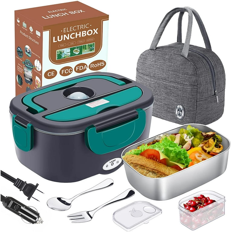 Electric Lunch Box for Car and Home Work, 12V 24V 110V 60W Faster Portable Food Warmer Heated Lunch Box for Adults, Removable 304 Stainless Steel