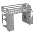 thumbnail image 5 of Tcbosik Twin Size Loft Bed with Storage Stair, Drawers and Shelves, Wood Bed Frame with Safety Guardrail for Bedroom, Easy Assembly, Gray, 5 of 9