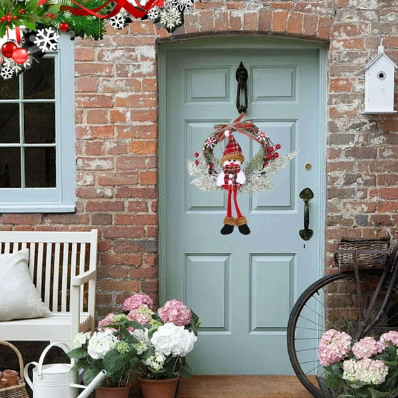 VOTRUDI Rattan Wreath Christmas,Artificial Christmas Wreaths for Front Door,13.7 Christmas Decoration Wreath for Holiday Indoor Outdoor Cabinets