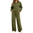thumbnail image 2 of Mifsaly Womens 2 Piece Lounge Set Half Zip Pullover Top and Wide Leg Pants Casual Matching Outfit Drawstring Waist Relaxed Fit Soft Travel Airport Fall Winter, 2 of 7