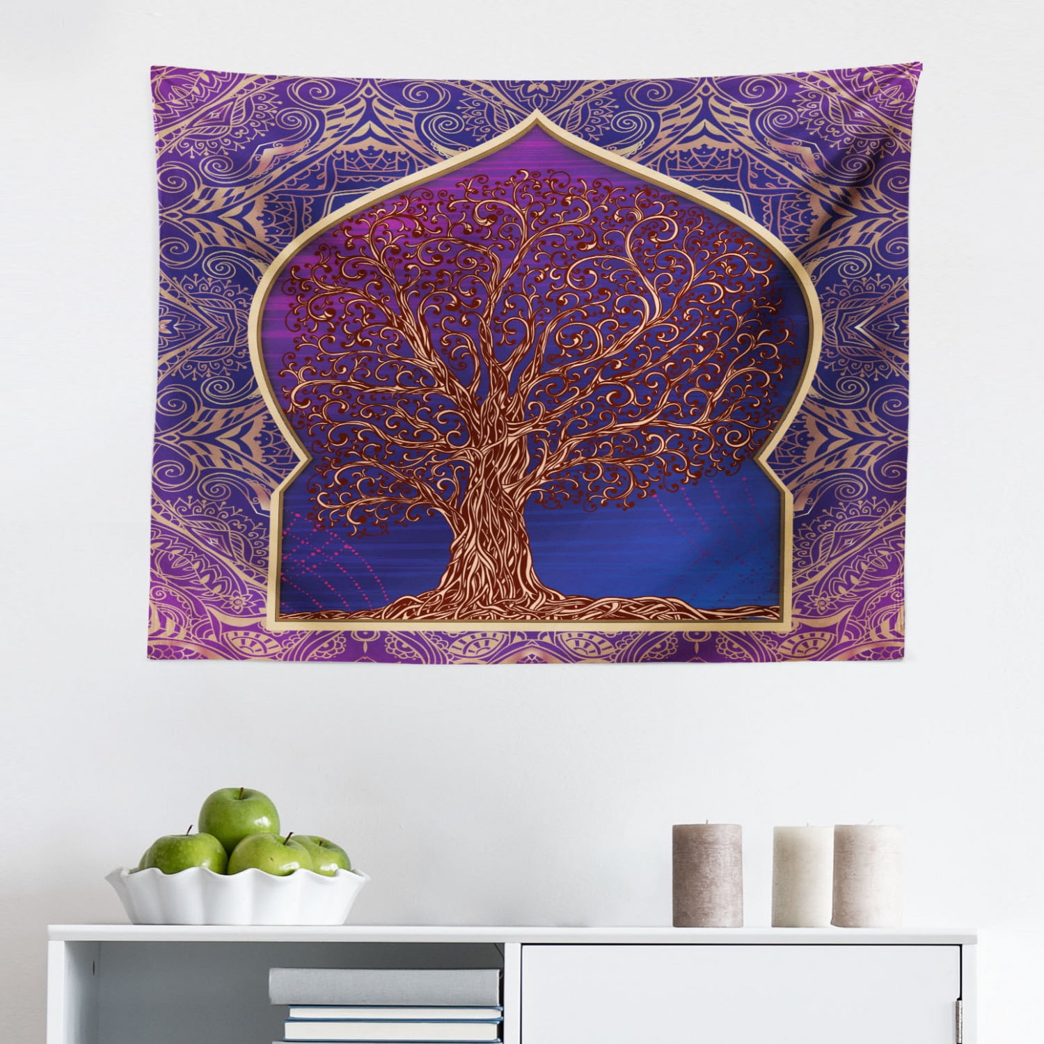 Vintage Tree of Life with Sun and Moon Elf on Branches Enchanted Wall Hanging for Bedroom Living Room Dorm Ambesonne Ethnic Tapestry 40 W X 60 L Inches Dark Orange Pale Mauve Taupe tap_22427_40x60