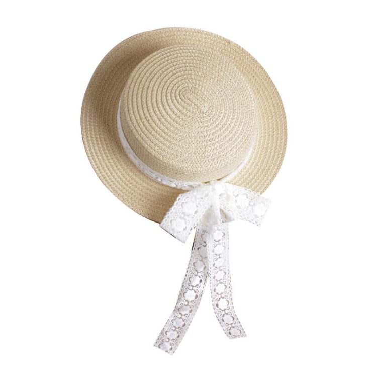 Lace Strap Straw hat Bow Female Summer Cap Beach Sun Protection hat Collapsible 
