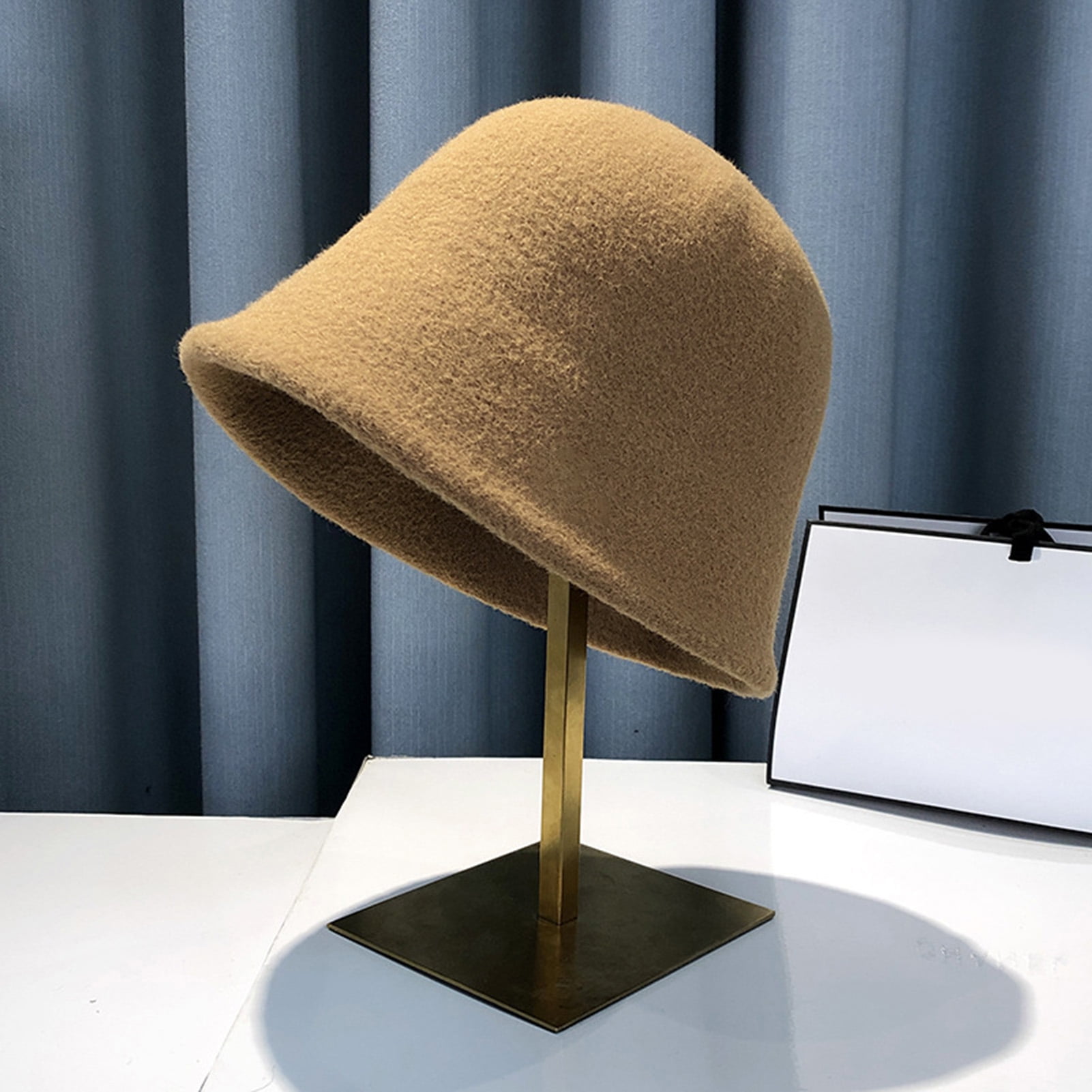 Women Wool Felt Hats 3.74 in Wide Brim Fedoras for Wedding Party 並行輸入品 Women Winter Wool Felt Bucket Hat Vintage Warm Felt Cloche Bowler