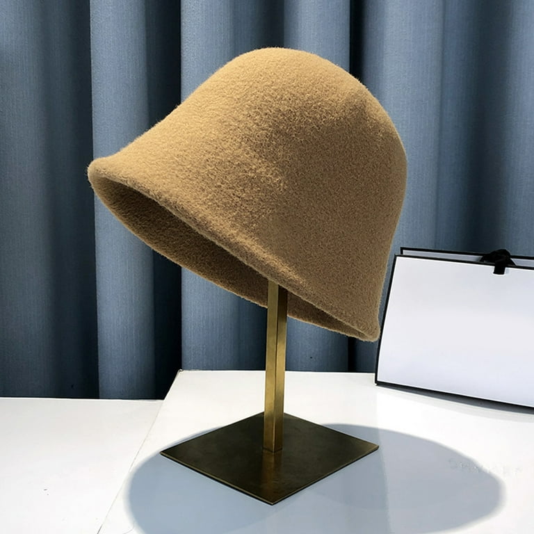 Women Winter Wool Felt Bucket Hat Vintage Warm Felt Cloche Bowler Hat with Short Brim