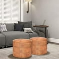 thumbnail image 3 of Connor Boho Round Pouf in Distressed Light Brown Genuine Leather, 3 of 6