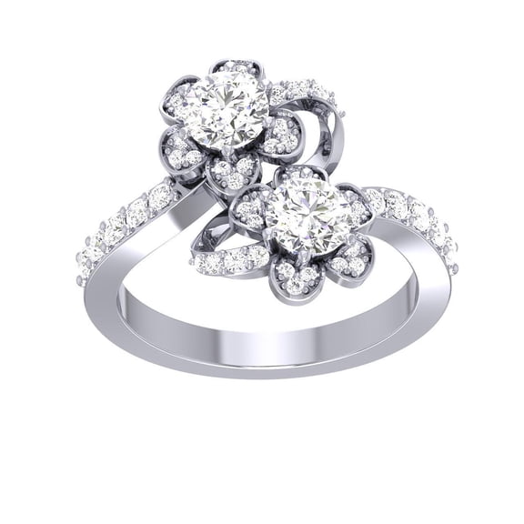Two Flower By Pass Women's Engagement Ring For Gift 1.9 Ct Diamond 14K White Gold Over