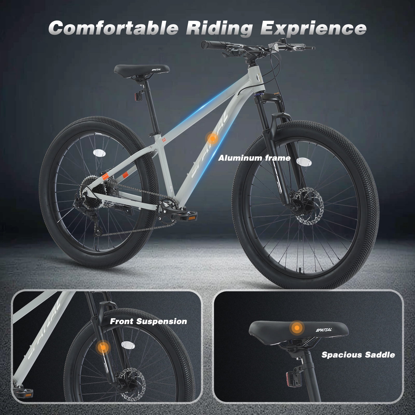SPATIAL Pro Mountain Bike,27.5 Inch Fat Bike for Man Women Teen,Outdoor Cycling Bicycle with 3.0-Inch Wide Tires,9 Speed Drivetrain