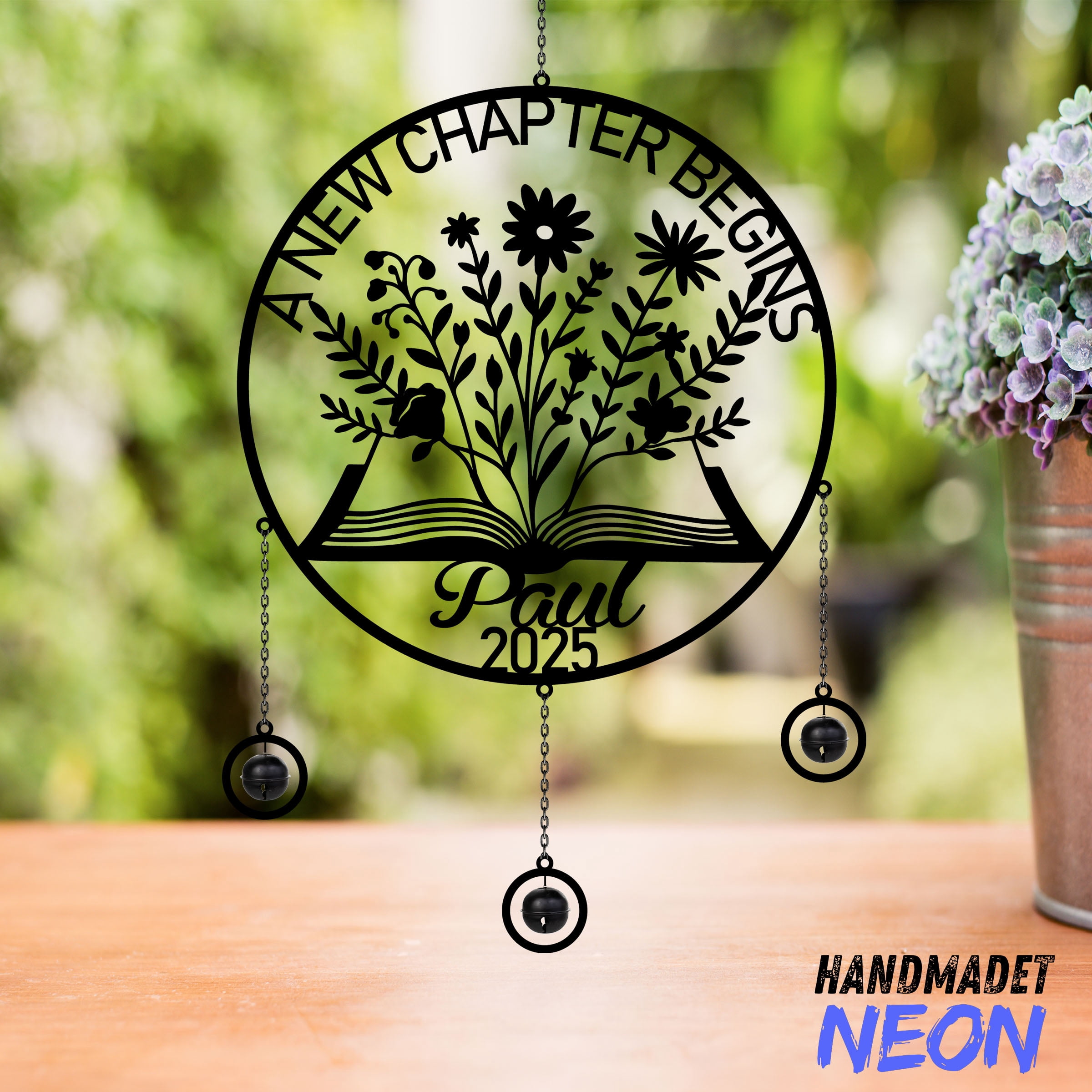 Handmadetneonsign Retirement Wind Chimes, Custom Floral Wind Chimes With Name, Retirement Gifts 140322