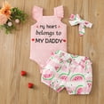 thumbnail image 2 of Children Outfit Letter Printing Girls Valentine's Day Romper Bodysuit Bowknot Watermelon Prints Shorts Headbands Outfits Party Featival Clothes For Child, 2 of 7