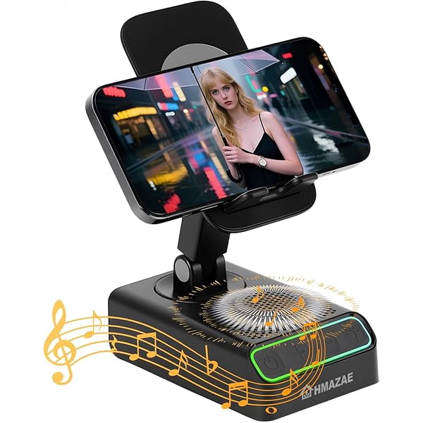 wonima11 Cell Phone Stand with Wireless Bluetooth Speaker, Wireless Induction Audio, Emergency Rechargeable Portable Speaker Cellphone Stand with Colorful Ambient Light, Ideal Gifts for Men and Women