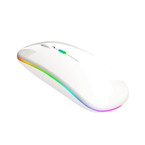 Matsuzay Ratón inalámbrico con RGB, compatible con Bluetooth, modo dual, silencioso, de 500 mAh, dispositivo señalador, accesorios para Videojuegos y accesorios Blanco