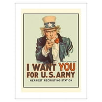 I Want You for U.S. Army - WWI - Uncle Sam - Vintage War Poster by James Montgomery Flagg c.1978 - Fine Art Matte Paper Print (Unframed) 18x24in