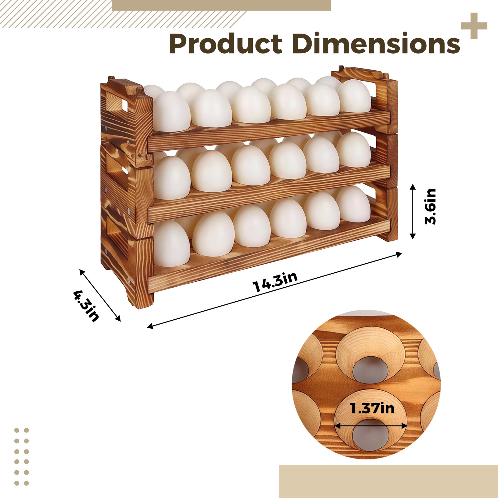 3 Pcs of Egg Rack for Fresh Eggs, Stackable Wooden Egg Holder for Countertop, Quail & Pigeon Eggs Display, Rustic Design, Stable & Long-Lasting, Space-Saving Kitchen Storage