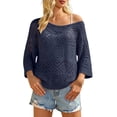 thumbnail image 2 of Siminsem Women's Crochet Long Sleeve V Neck Loose Fitting Top 2026 Summer Lightweight Boho Beach Cover Up Blouse Casual Resort Cruise Vacation Outfit Trendy Spring Sweater, Navy, XL, 2 of 5