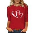 thumbnail image 2 of BLTIBY Womens Valentines Day Shirts Love Heart Print 3/4 Sleeve Crew Neck T-shirt Holiday Loose Casual Pullover Tops Red 2 XL, 2 of 5