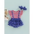 thumbnail image 3 of Hirigin 4th of July Baby Girl Outfits 3 6 9 12 18 Months Stripe Star Print Ruffle Romper Headbands Set Infant Fourth of July Clothes, 3 of 7