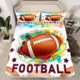 thumbnail image 2 of Feelyou Watercolor Rugby Child Full Size Sheets, Cartoon Stars Graffiti Bed Sheets, Est Sleep Sports Sheet Sets, Breathable Home Decor, 4-Piece, 2 of 7