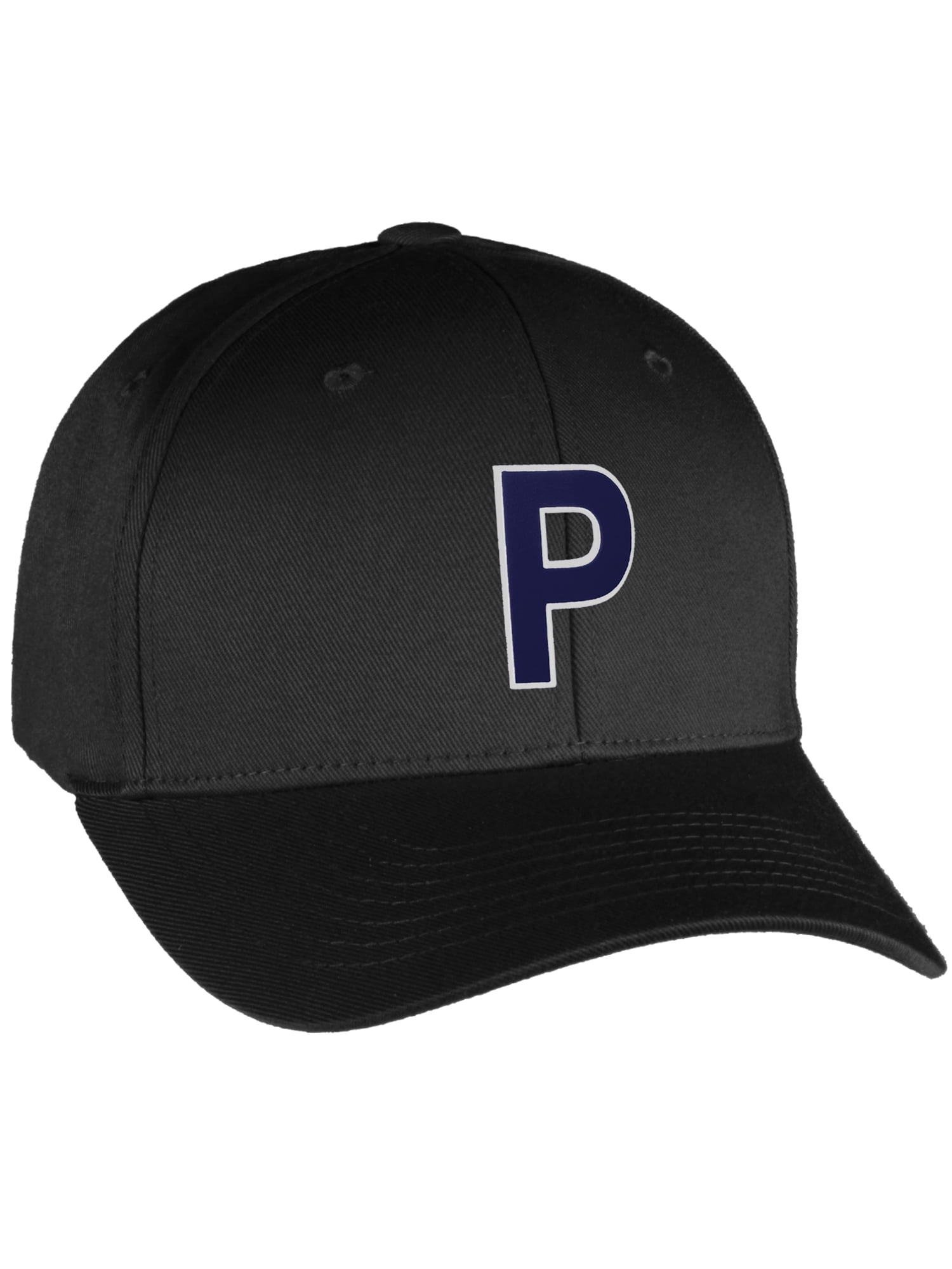 Flexfit Baseball Hat Custom Letter Initials A to Z Curved Bill, Black Cap  Wh Nv