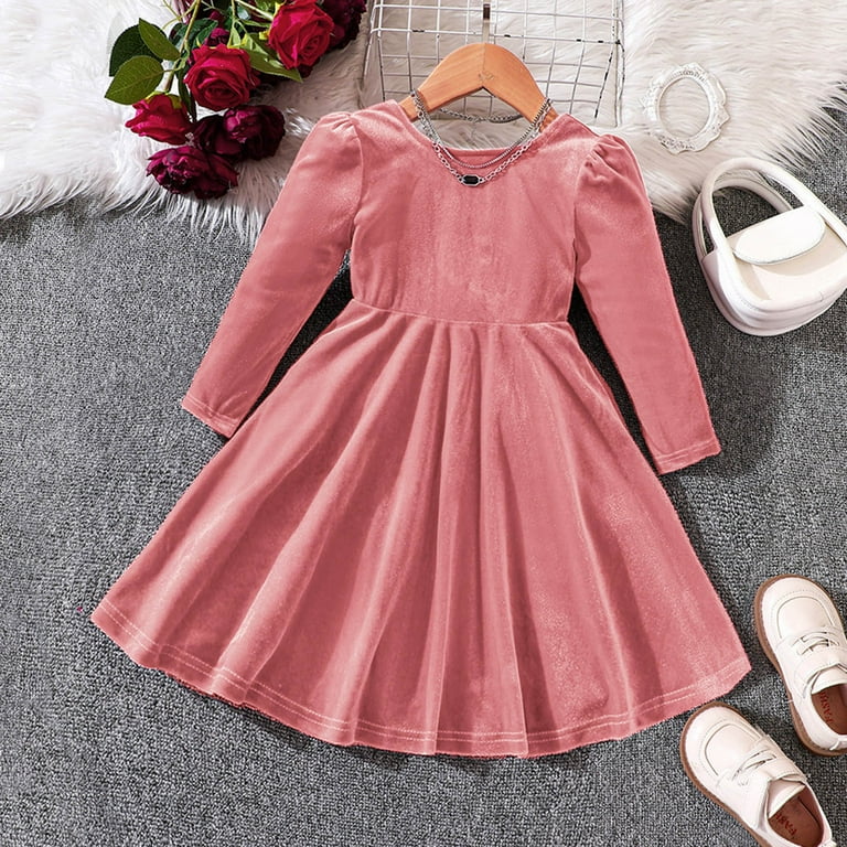 AWZXDE Girls Solid Color Christmas Dress with Back Bow Cutout Detail Round  Neck Long Sleeve Comfortable Ruffle Hem Party Wear Pink,12-18 Months -  Walmart.com