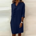 thumbnail image 5 of Women's Midi Dress V-Neck Ruffle Trim 3/4 Sleeve Shift Dresses with PocketsCasual Office Everyday Dresses for Women Navy L, 5 of 9