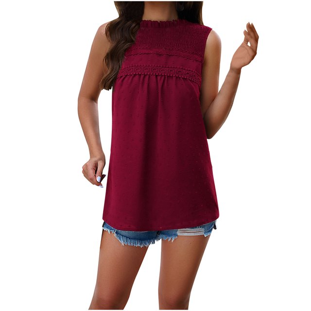 AherBiu Camisole pour Femmes Boho Décontractée Col Rond Imprimé Ajouré Sans Manches Dos Goutte Lacée Camis de Vacances