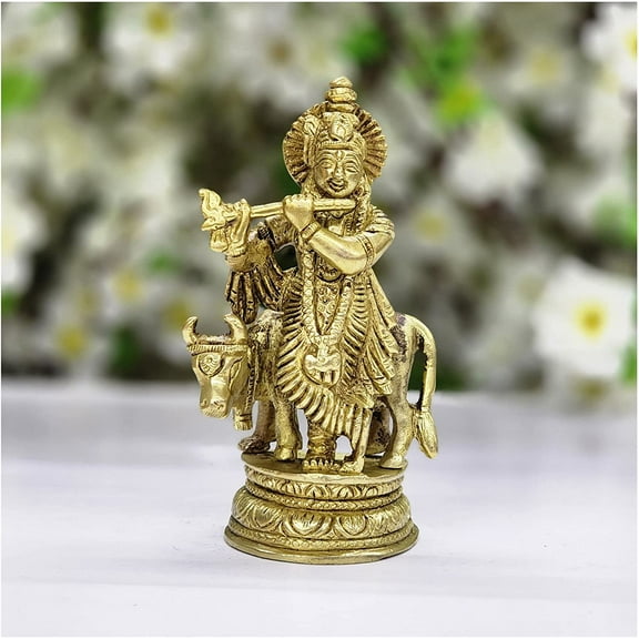 Standing Krishna with Cow Statue Hindu God Statue Lord Krishna Idol Indian Handcrafted God Statues Hindu Religious Gift God of Love Small Krishna Murti Indian Showpiece Decor - AtoZ India Cart