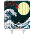 thumbnail image 3 of Moon Shower Curtain Great Wave Full Moon Hokusai Amazing Galaxy Star Sky Night Scene Japanese Great Wave of Kanagawa Ocean Boat Japan Mount Fuji Fabric Bathroom Curtain Set with Hook72"WX72"H, 3 of 4