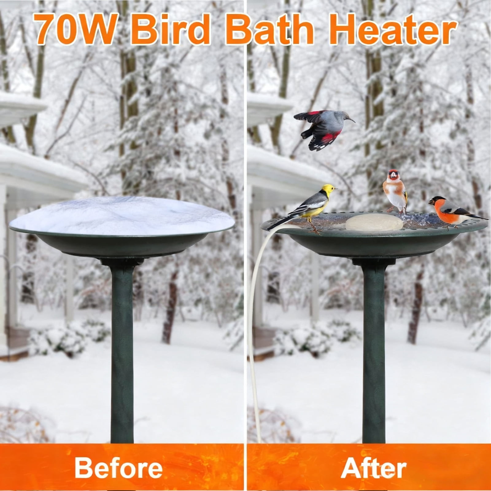 JGJJUGN Submersible Water Heater for Livestock Stock Tank Deicer, Automatic Thermostat Control Ice Melter, Non-Conductive Pond Heater, 70W Durable Winter Bath Heating Element