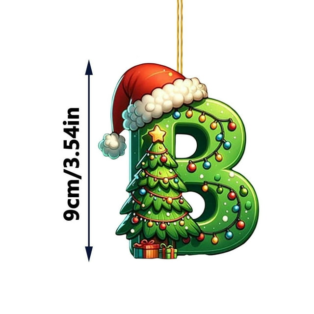 Adornos navideños, adornos navideños, regalos navideños, árbol de Navidad acrílico 2D, colgante de 26 letras, regalo decorativo, colgantes para fiestas navideñas familiares.