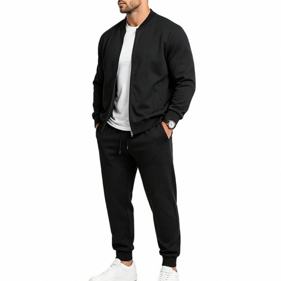 LYSMORA Men's Bomber Tracksuit Set Full Zip Jacket Drawstring Jogger Pants Outfit for Casual Walks and Light Training