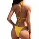 thumbnail image 3 of Conjuntos de bikini Prolriy para mujer, bikini de malla de encaje con tirantes y espalda descubierta, dos piezas, trajes de baño para mujer, amarillo, talla S, 3 of 8