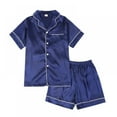 thumbnail image 1 of Little Girl Imitate Silk Pajamas Set,Short Sleeve Tops+Short Pants Sleepwear Suit,5-14Y, 1 of 3