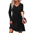 thumbnail image 2 of Women's Dress Long Sleeve V-Neck High Waist Elastic Ribbed Striped with Pocket Midi Dress for Spring Fall Casual,Black,XL, 2 of 7