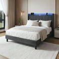 thumbnail image 1 of Full Size Bed Frame with LED Lights and Charging Station, Fabric Upholstered Platform Full Bed Frame with Headboard, No Box Spring Needed Bedframe, Noise Free, Easy Assembly, Gray, 1 of 8