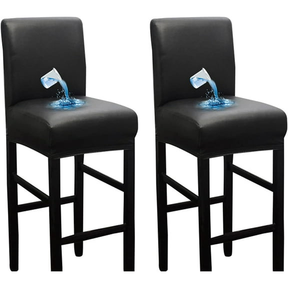 Shukii Waterproof Barstool Covers 2 Pack Stretch PU Leather Bar Stool Covers With Backs Pub Counter Stool Chair Covers Black