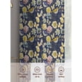 thumbnail image 6 of Vintage Flower Sheer Curtains 45 Inch Length 2 Panels Set Window Treatments, Yellow Spring Floral Leaf Pastoral Birds Navy Blue Rod Pocket Semi Curtains for Living Room/Bedroom/Kitchen, 104"W x 45"L, 6 of 7