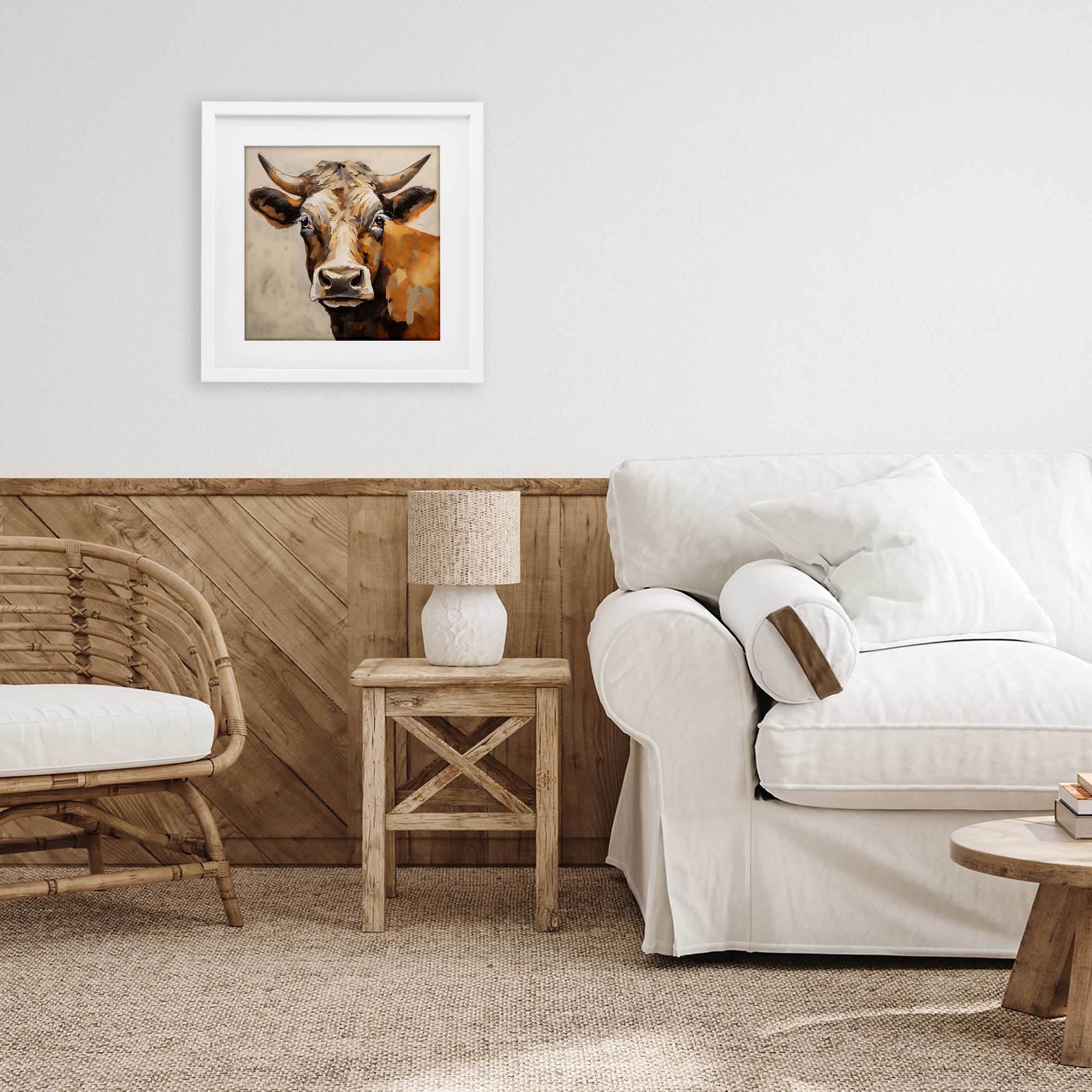 Stupell Industries Beautiful Brown Bovine White Framed Print Under Glass, design by Creative Studio