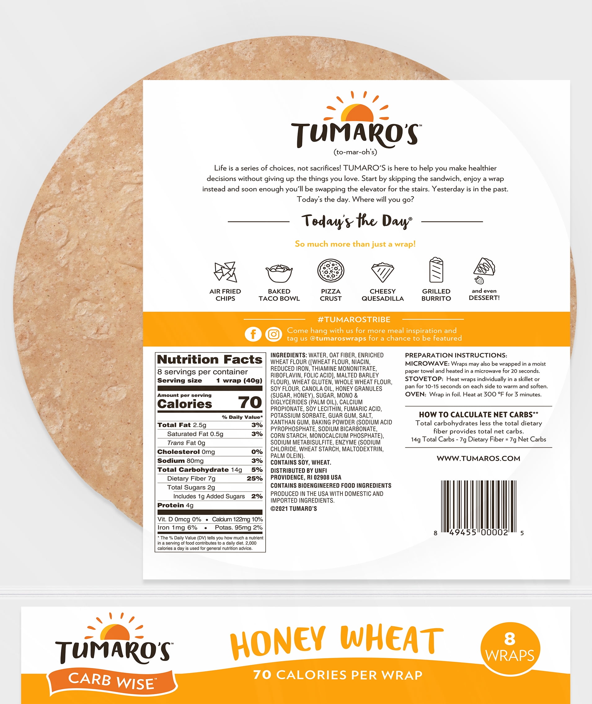Tumaro's Honey Wheat Carb Wise Wraps, 3 pack, 24 count