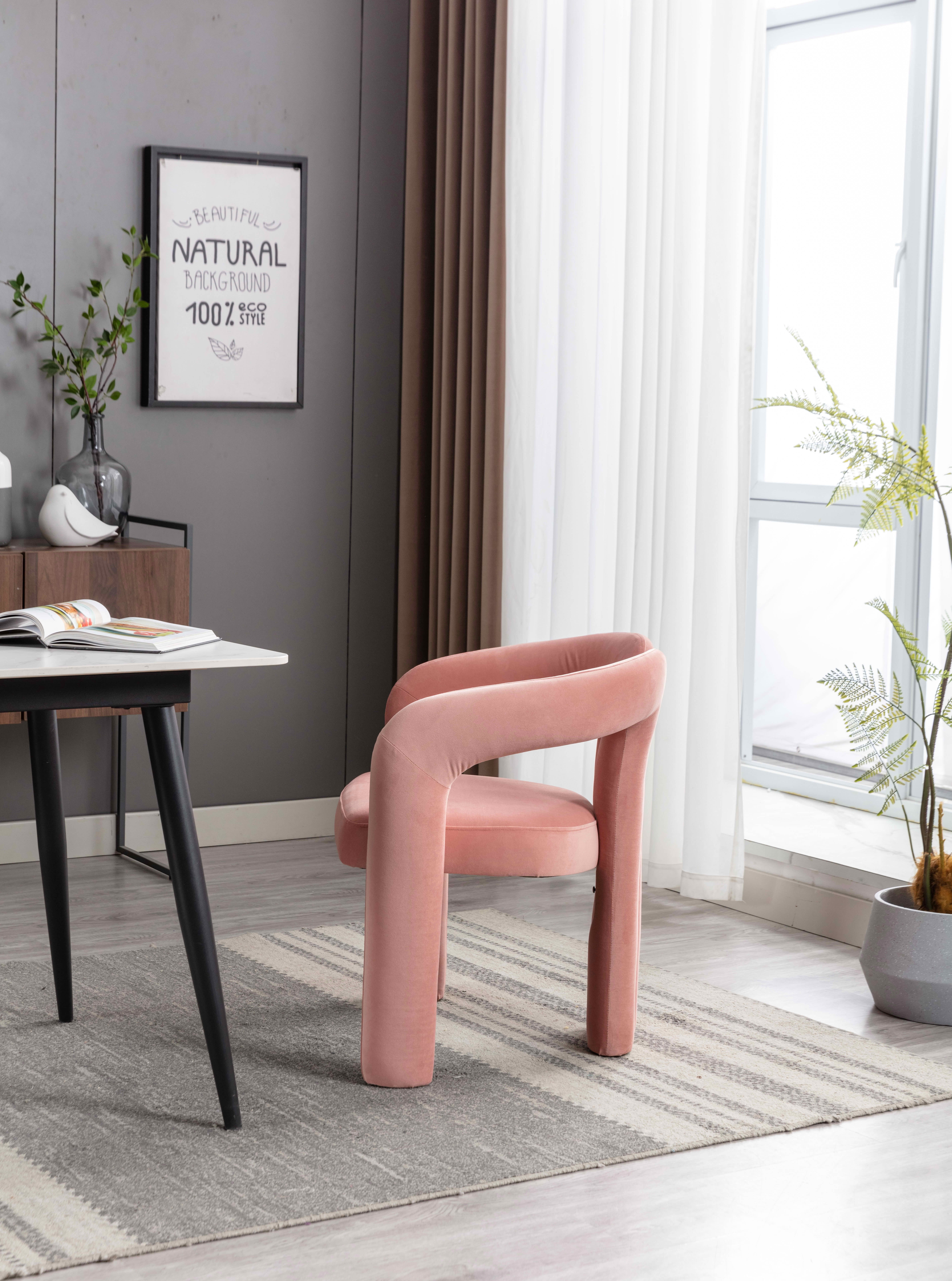 MAYEERTY Set of 2 Velvet Dining Chairs, Curved Back Side Chairs, Wood Legs, 250 lb Capacity, Pink